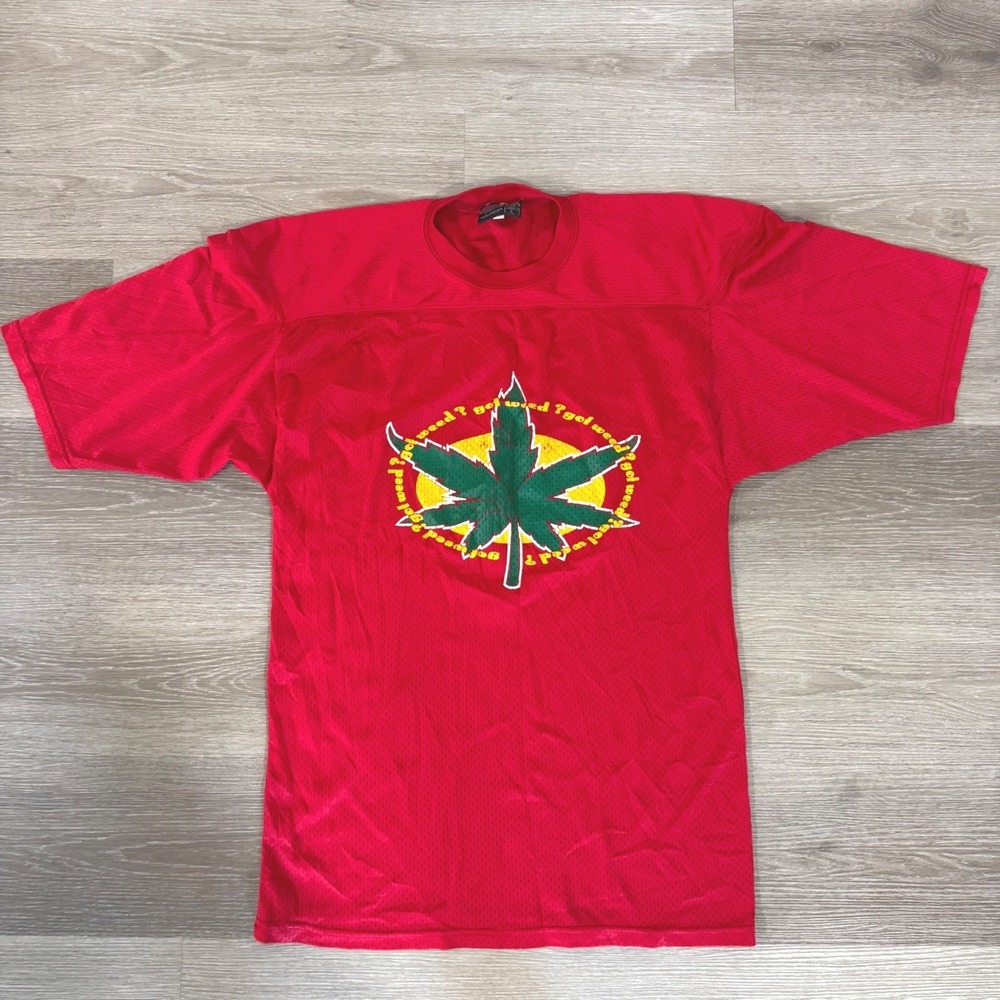 Vtg Red Fox Athletic Wear Jersey Mens L Red Got Weed Pot Leaf Graphic Mesh USA